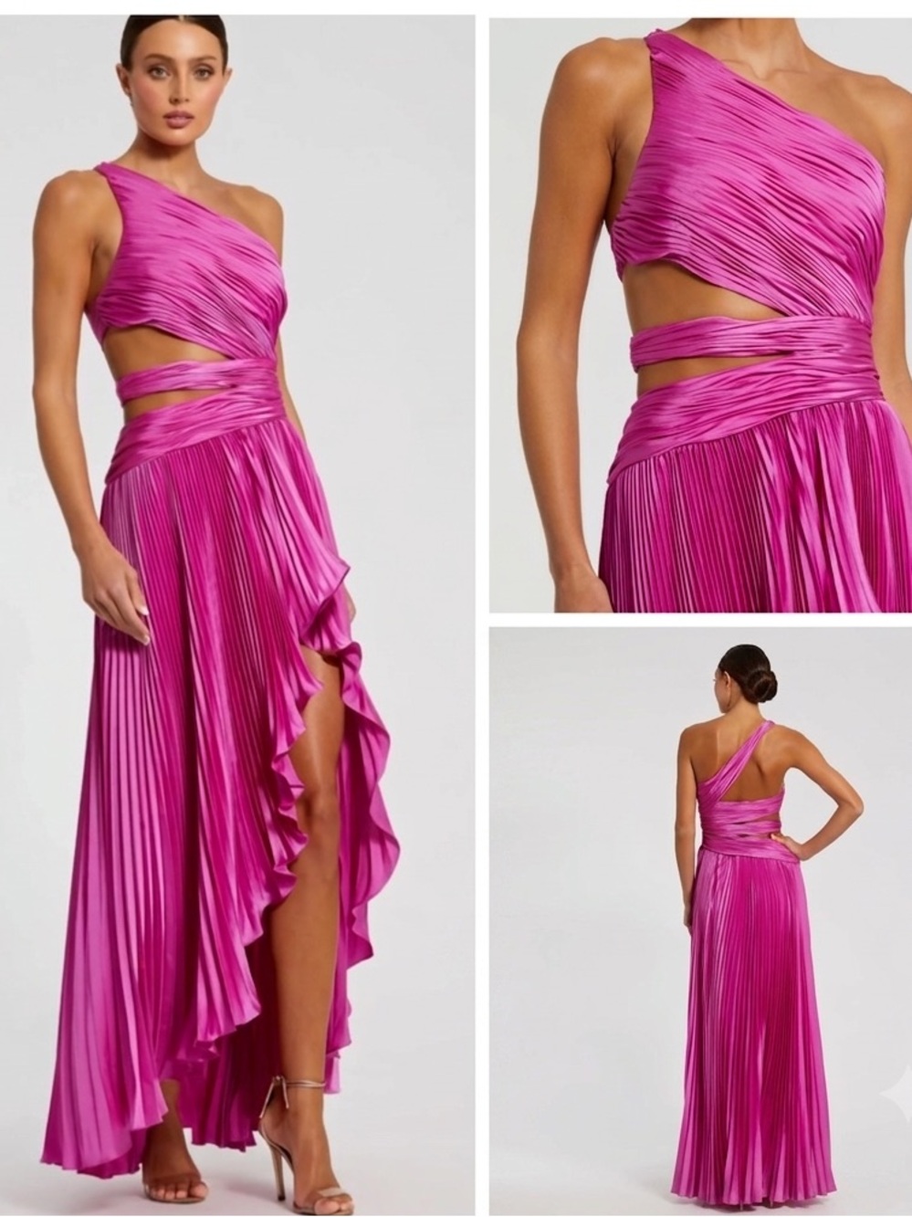 NWT MAC DUGGAL 49837 Fuchsia One Shoulder Pleated Gown with Slit SIZE 6 - Picture 1 of 10